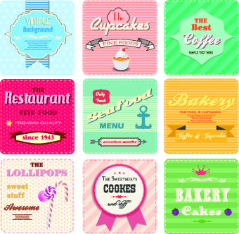 Retro font different card vector card 