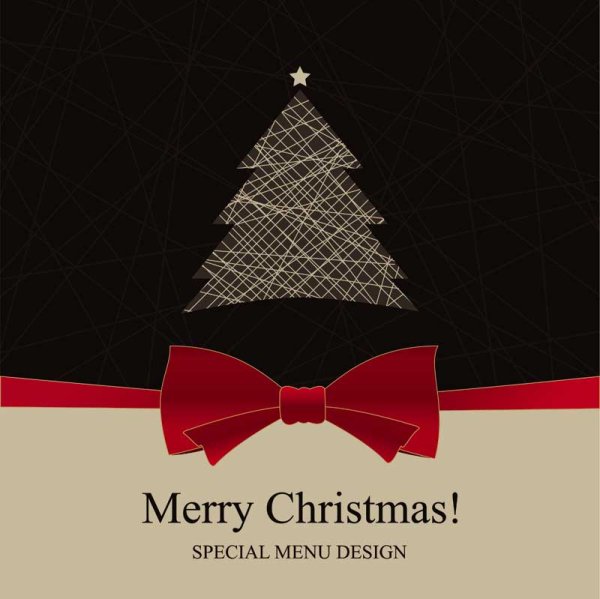 Christmas with Bow Greeting Cards vector 02