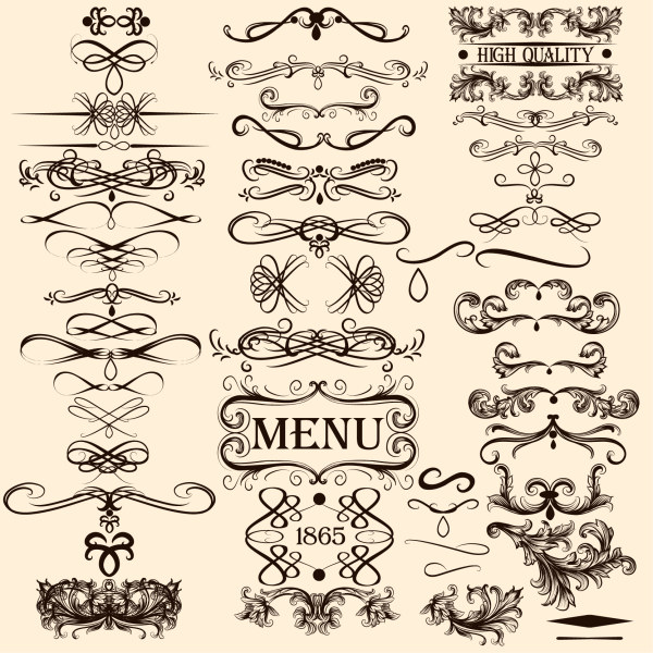 ornaments menu material Calligraphy font 