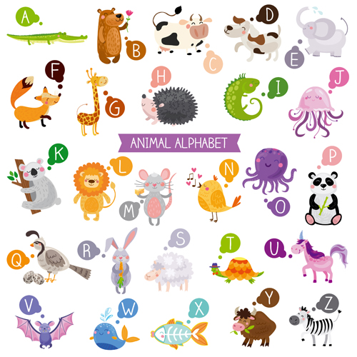 Cartoon animal alphabets deisng vector set 05 Cartoon animal alphabets deisng vector set 05