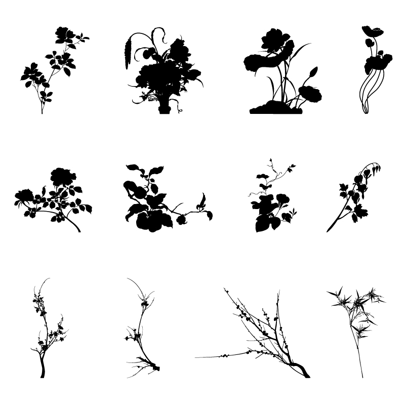 Commonly plants silhouettes vector graphics 01