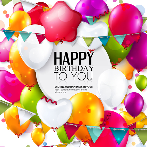 Exquisite birthday card with colored balloons vector 03