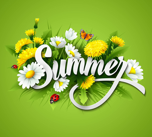 Exquisite butterflies with flowers summer vector background 01