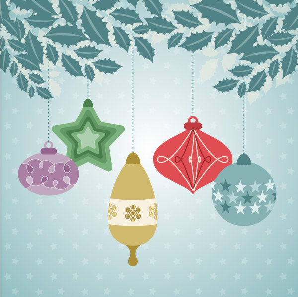 flat christmas baubles background vector 