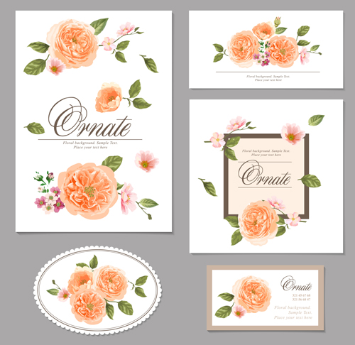 Flower vintage cards kit vector 02