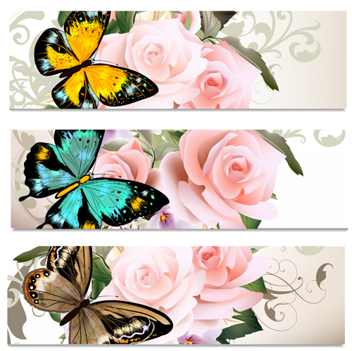 s and butterflies banners vectors 02 Flowers and butterflies banners vectors 02