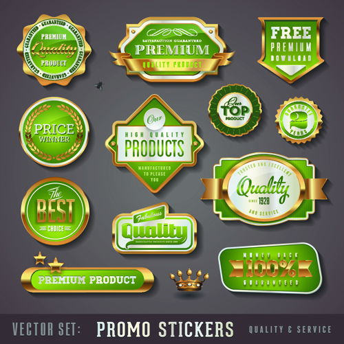 promo stickers labels vector set 02 Golden promo stickers labels vector set 02