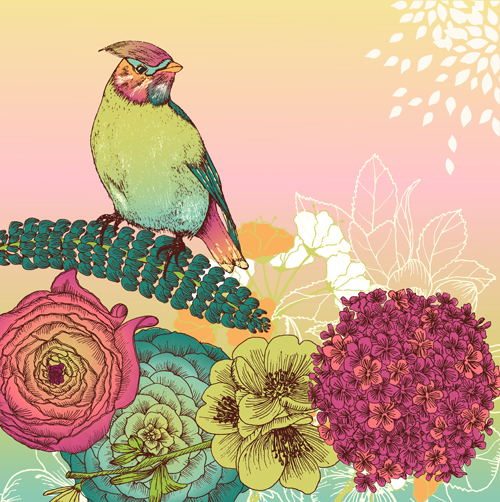 Hand drawn colored floral Invitation cards vector 04
