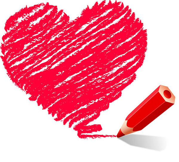 Hand drawn heart with red pen vector