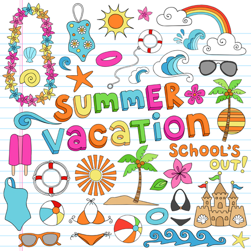 Hand drawn summer sun beach vector material 03