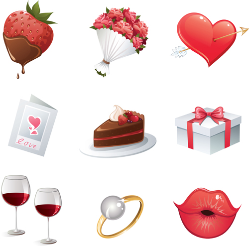 Set of Love theme icon mix vector 05