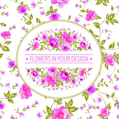Pink flowers pattern with background vector