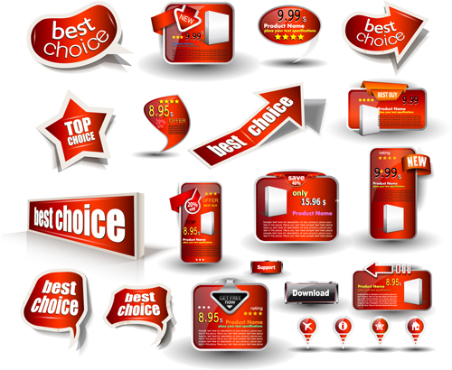 Set of Red style Website design Elements vector 01