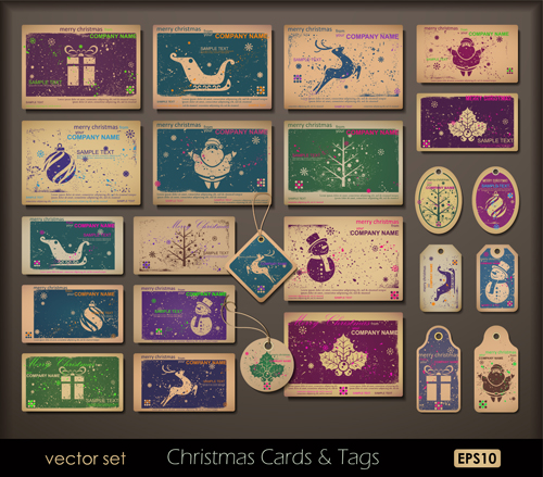 Retro Christmas card and tags