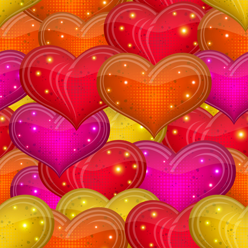Shiny heart shapes seamless pattern vector