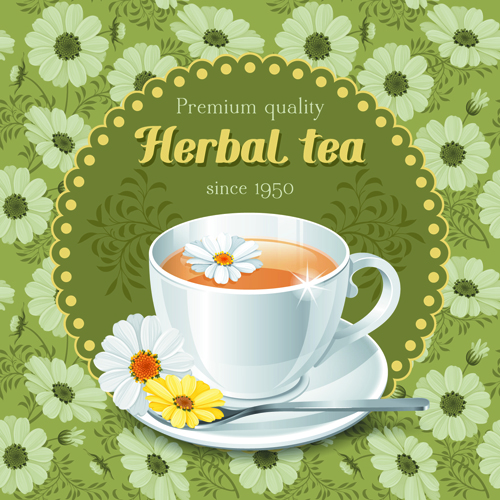 elegant floral background vector 02 Tea cup and elegant floral background vector 02