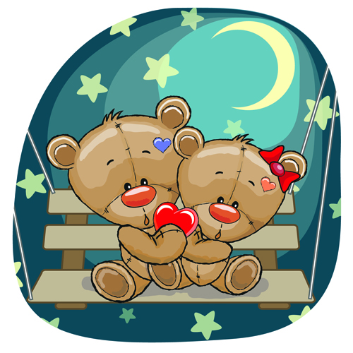 Teddy bear with red heart vector cards 02