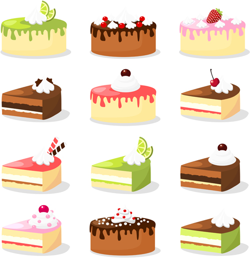 Various sweet cakes set vector 05