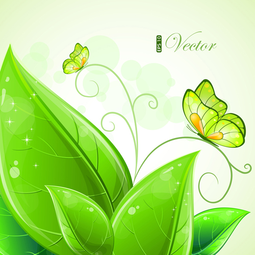 Shiny Green leaves background design vector 01