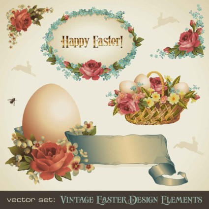 Vintage happy easter design elements shiny vector Vintage happy easter design elements shiny vector