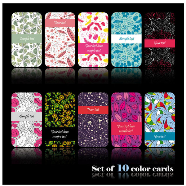 Set of color Floral cards vector 02