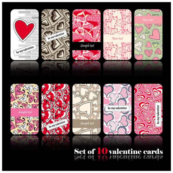 Set of valentine Heart shaped cards vector