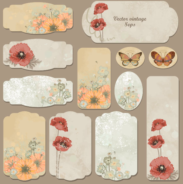 Excellent Vintage flower labels vector 01