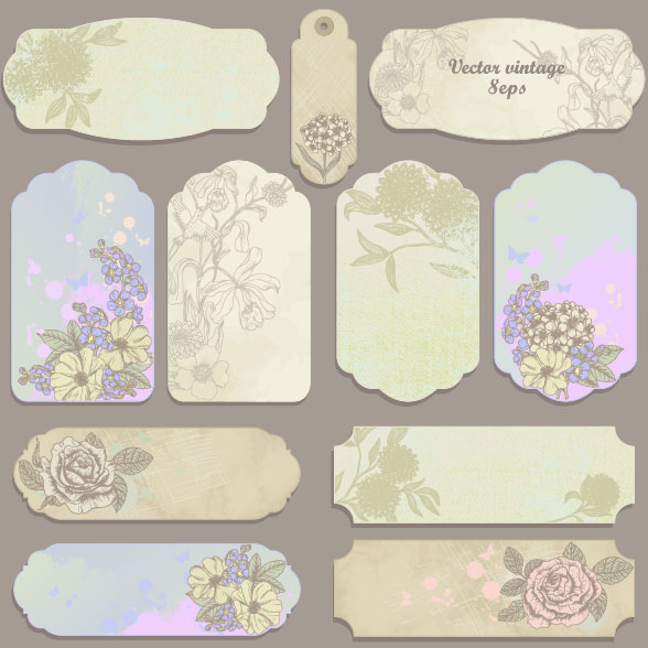 Excellent Vintage flower labels vector 02