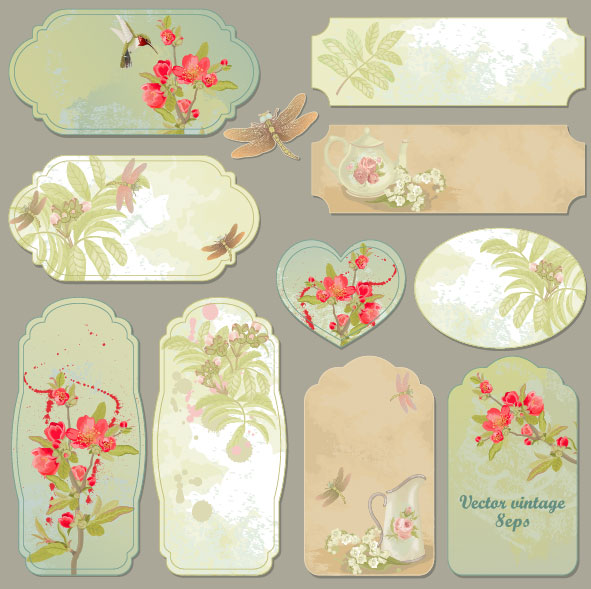 Excellent Vintage flower labels vector 04