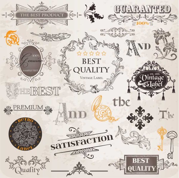 Set of labels and ornaments elements vector 01