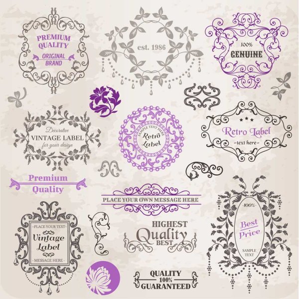 Set of labels and ornaments elements vector 03