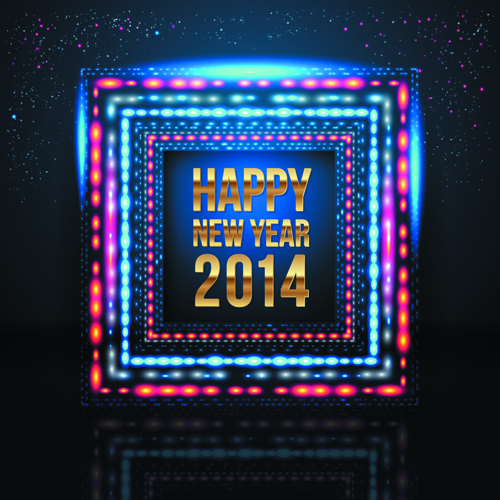 2014 New Year Christmas Colored light frame vector 02