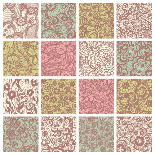 Beautiful vintage lace pattern set vector 02
