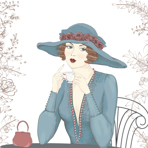 Beautiful woman design elements vector material 03