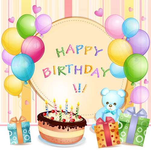 Cartoon Birthday cards design vector 01