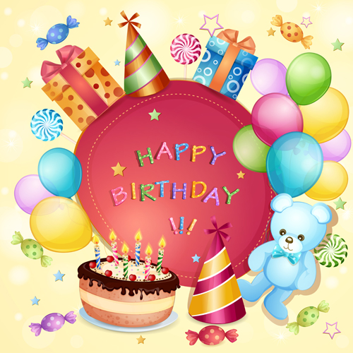 Cartoon Birthday cards design vector 02