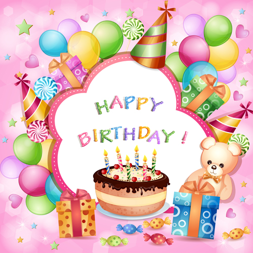 Cartoon Birthday cards design vector 03