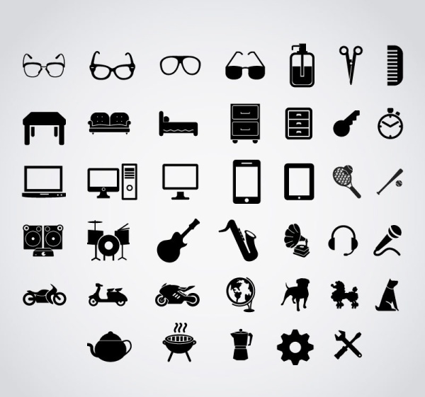 Black life with music icons set
