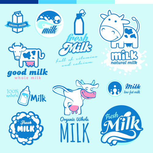 Creative milk labels with logos design vector 01