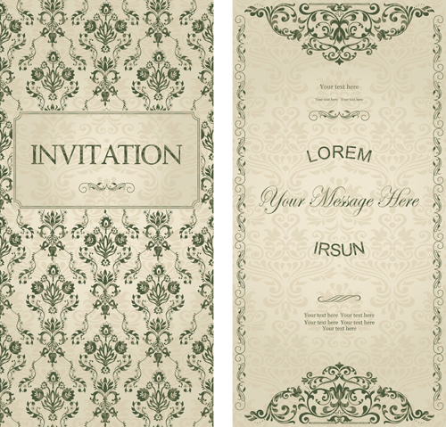 Dark green floral vintage invitation cards vector 09