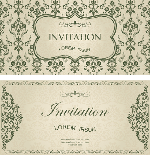 Dark green floral vintage invitation cards vector 10