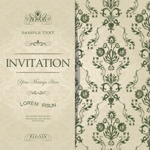 vintage invitation cards green floral 