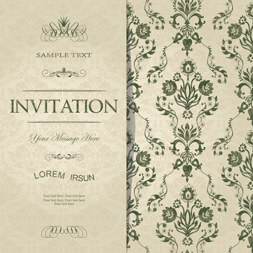 Dark green floral vintage invitation cards vector 11