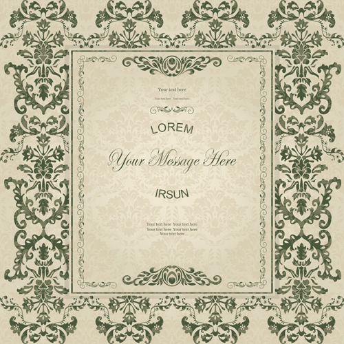 Dark green floral vintage invitation cards vector 12