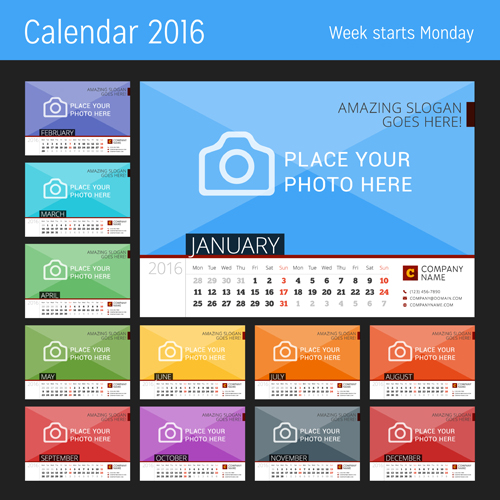 Desk calendar 2016 with your photo vector 01 Desk calendar 2016 with your photo vector 01