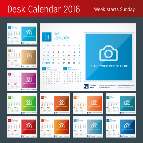 Desk calendar 2016 with your photo vector 02 Desk calendar 2016 with your photo vector 02