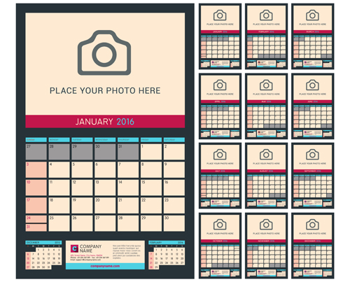 Desk calendar 2016 with your photo vector 04