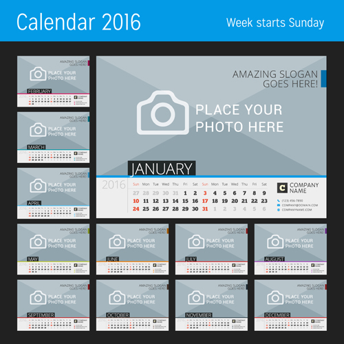 Desk calendar 2016 with your photo vector 07 Desk calendar 2016 with your photo vector 07