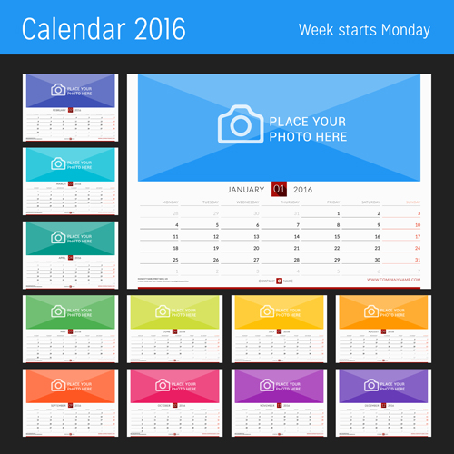 Desk calendar 2016 with your photo vector 08 Desk calendar 2016 with your photo vector 08