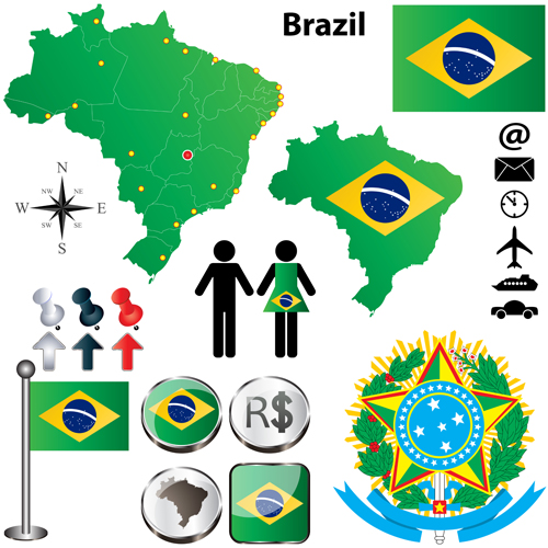 Different countries flags with map and symbols design vector 04